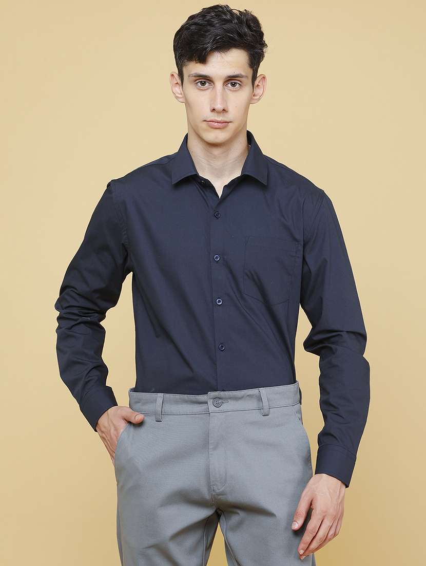 men solid long sleeve slim fit formal shirt