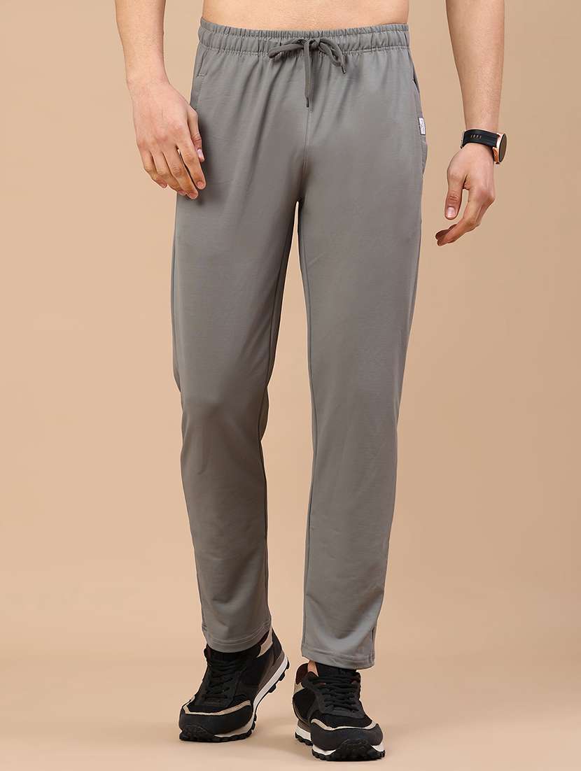 men solid mid rise full length track pant