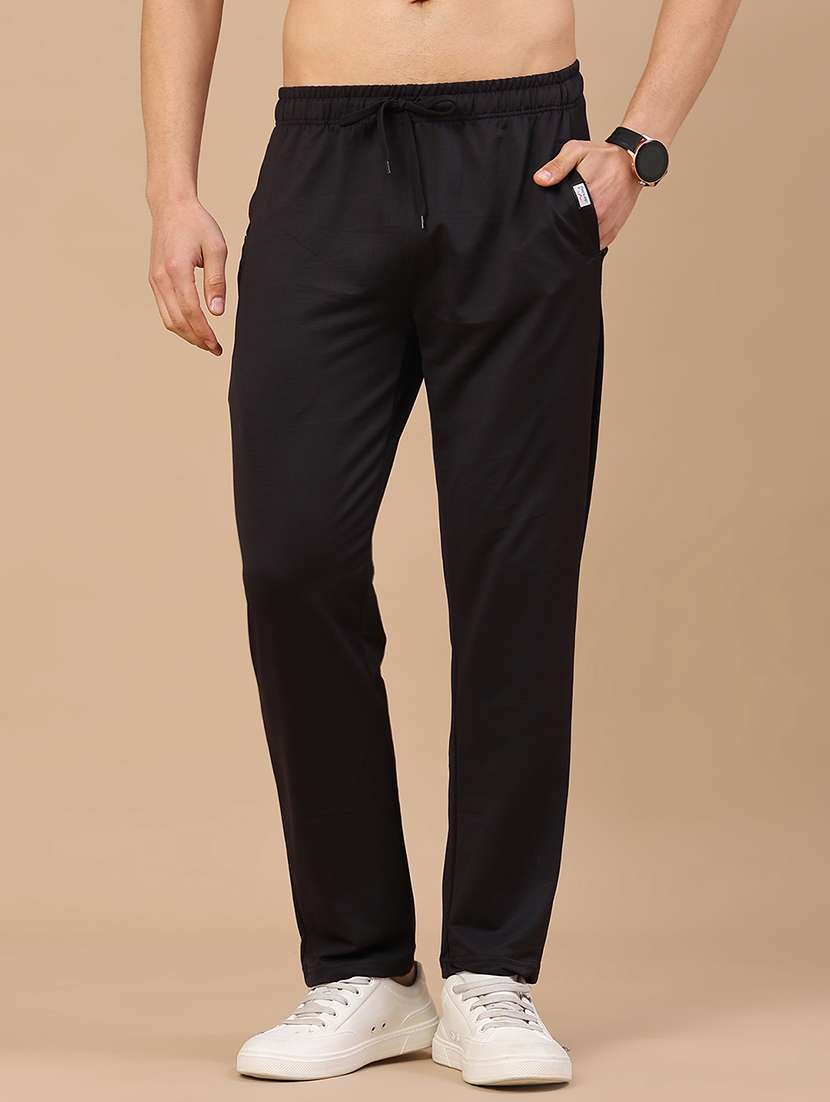 men solid mid rise full length track pant