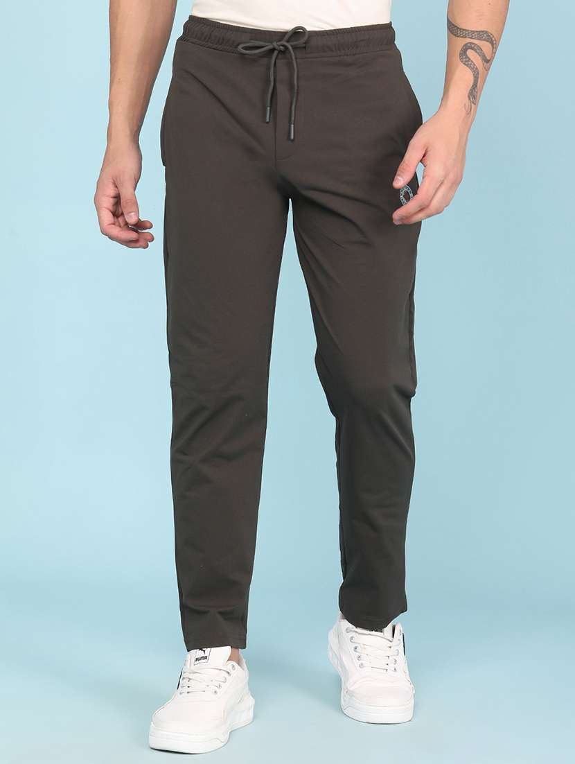 men solid mid rise full length track pant