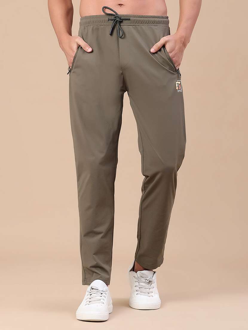 men solid mid rise full length track pant