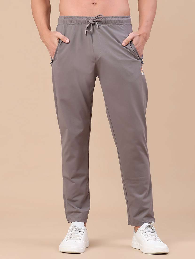 men solid mid rise full length track pant