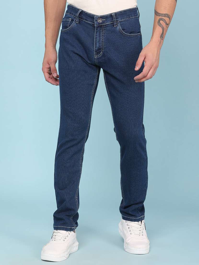 men plain mid rise full length slim fit jeans