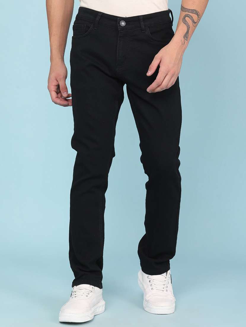 men plain mid rise full length slim fit jeans
