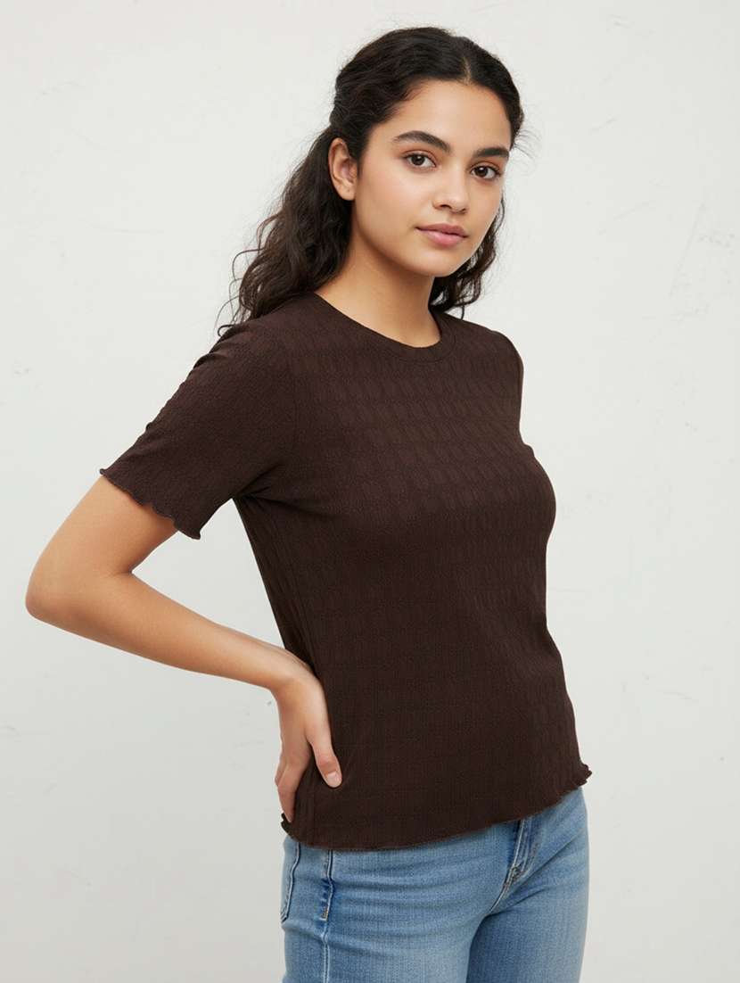 girls self design round neck short sleeves tee