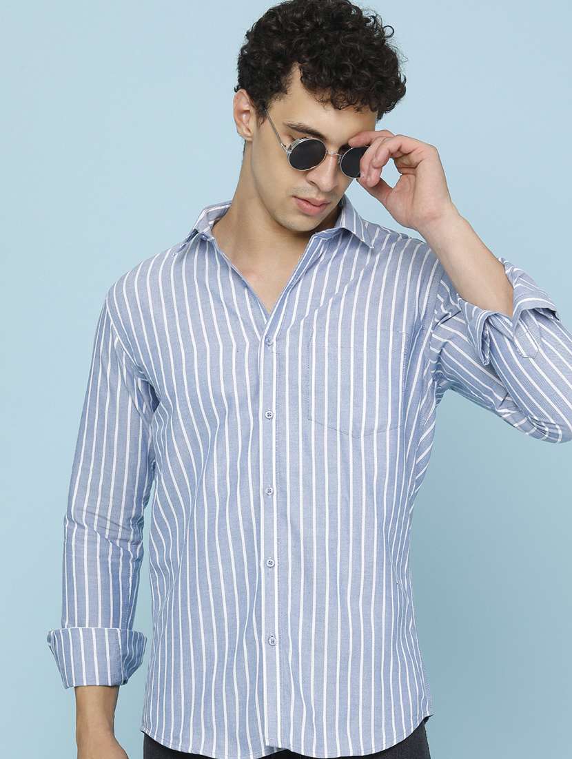 men striped long sleeve slim fit casual shirt