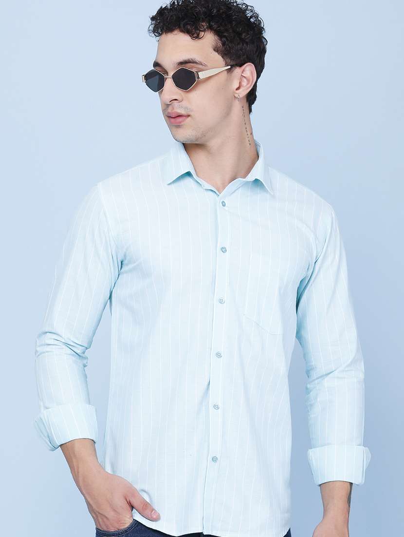 men striped long sleeve slim fit casual shirt
