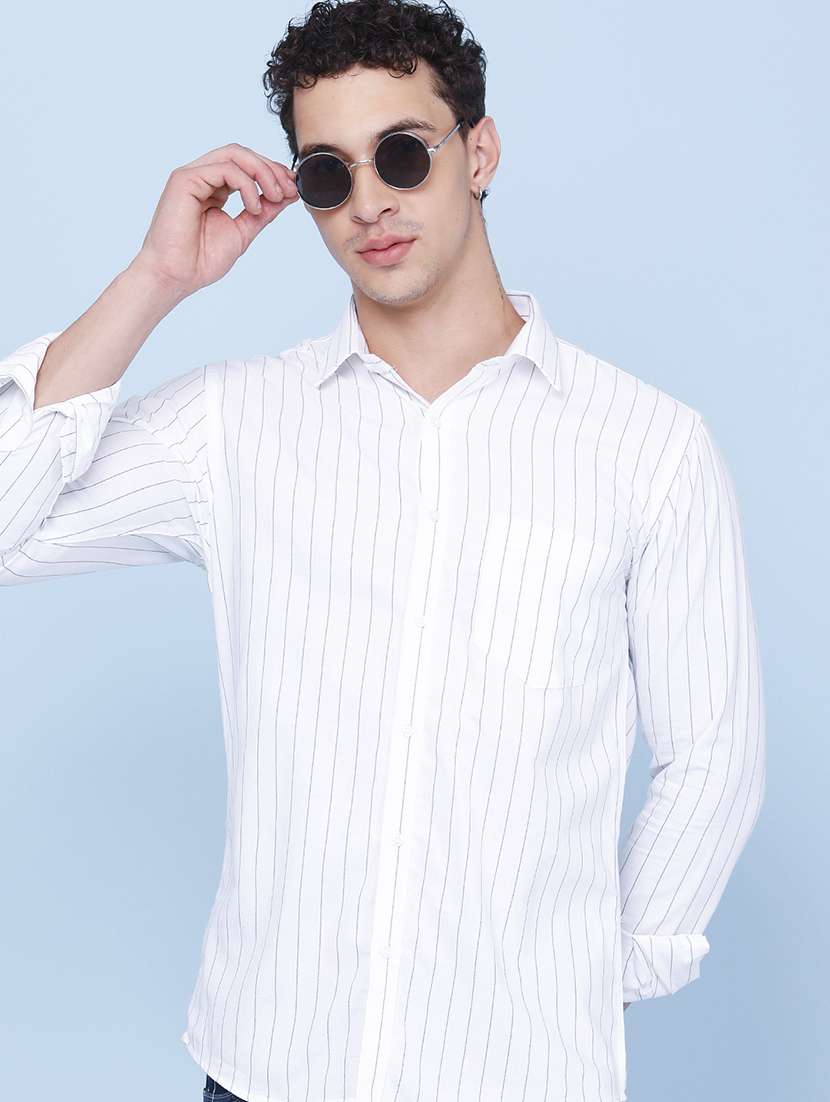 men striped long sleeve slim fit casual shirt