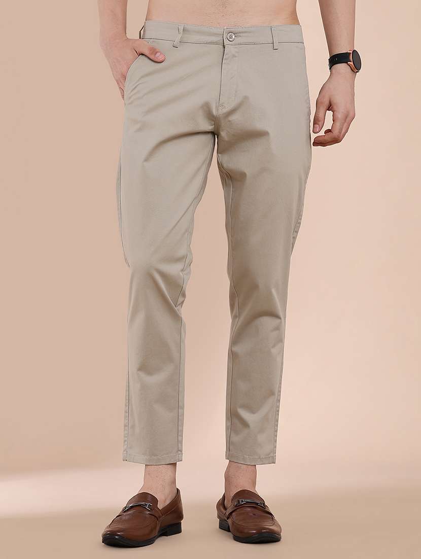 men solid mid rise regular fit chinos