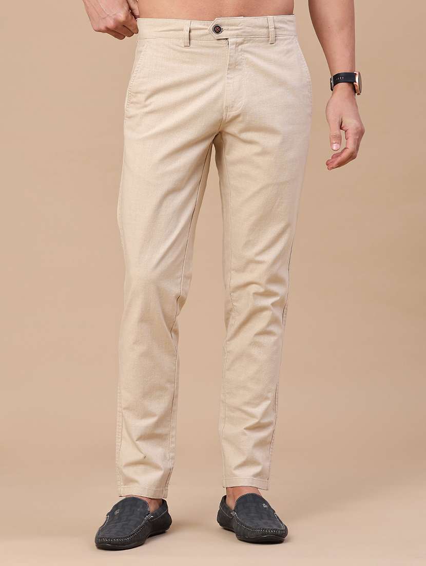 men solid mid rise chinos casual trouser