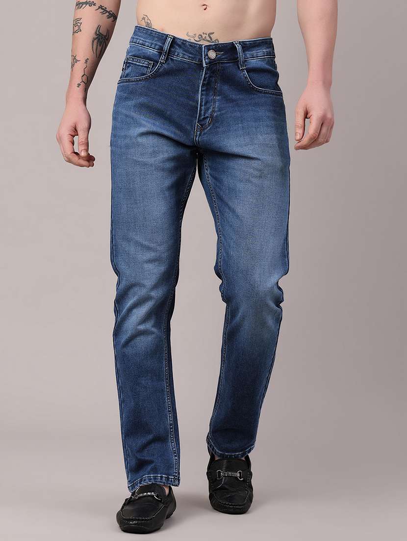 men washed mid rise full length slim fit jeans