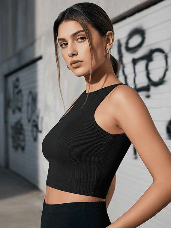 women solid sleeveless crop top - 22434910 -  Standard Image - 3