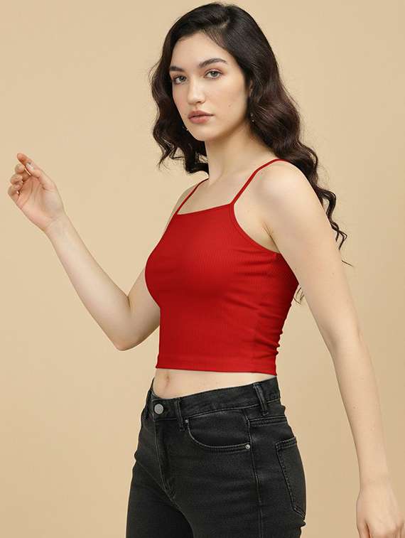 women solid shoulder strap crop top