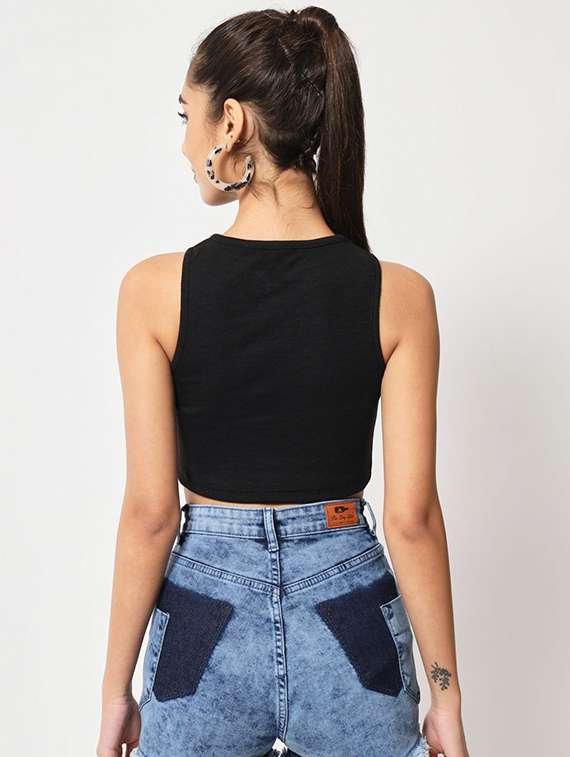 women solid sleeveless crop top - 22434940 -  Standard Image - 3