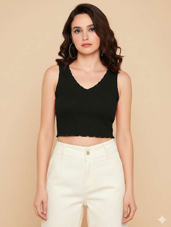 women solid sleeveless crop top - 22434974 -  Standard Image - 3