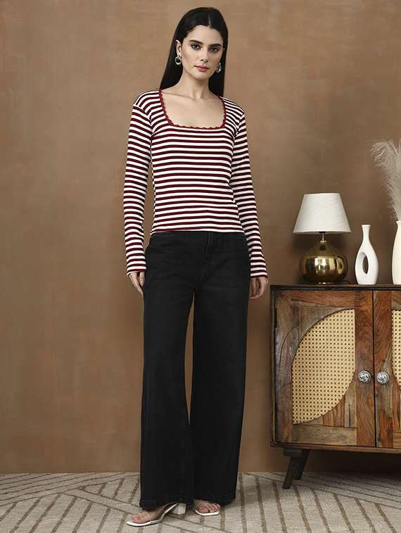 Women Striped Long Sleeve Straight Top - 22435092 -  Standard Image - 3