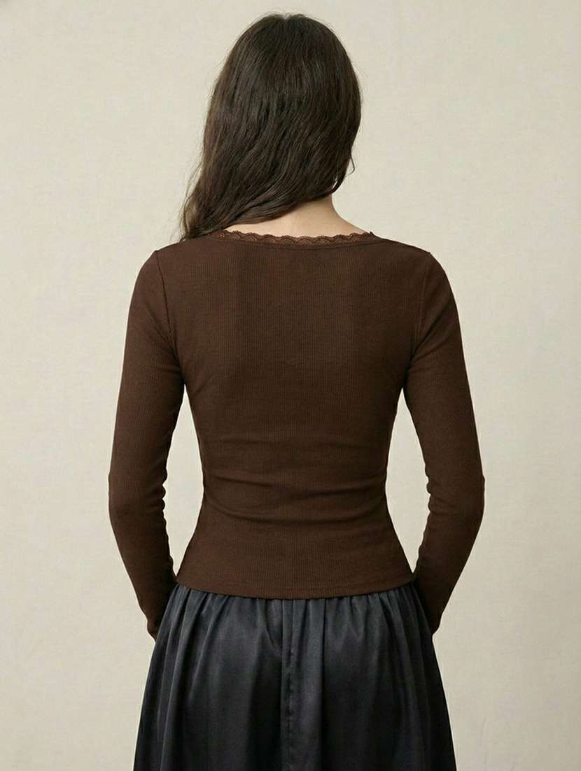 women solid long sleeve straight top - 22435098 -  Standard Image - 3