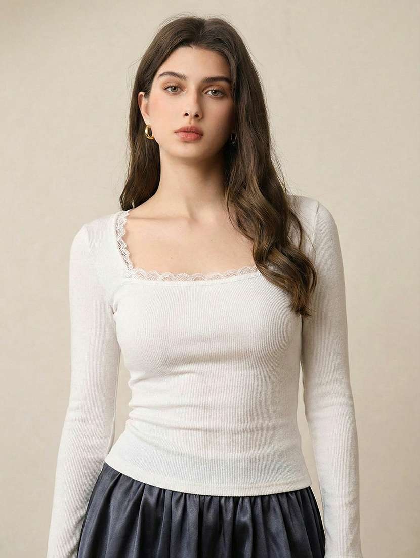 Women Solid Long Sleeve Straight Top - 22435101 -  Standard Image - 3