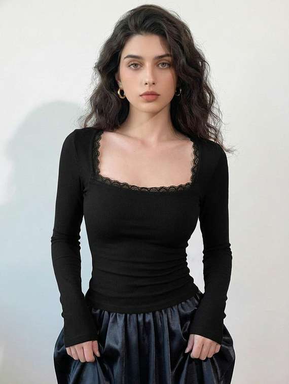 women solid long sleeve straight top