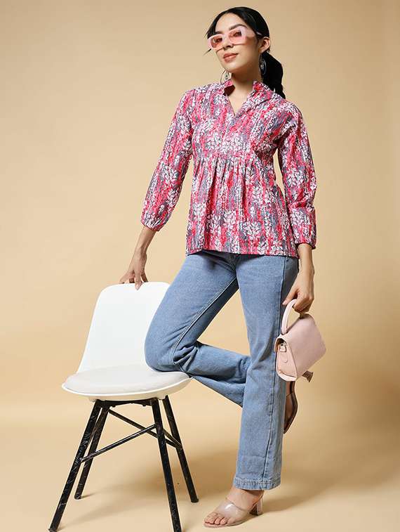 women printed bishop sleeve a-line tunic - 22435216 -  Standard Image - 3