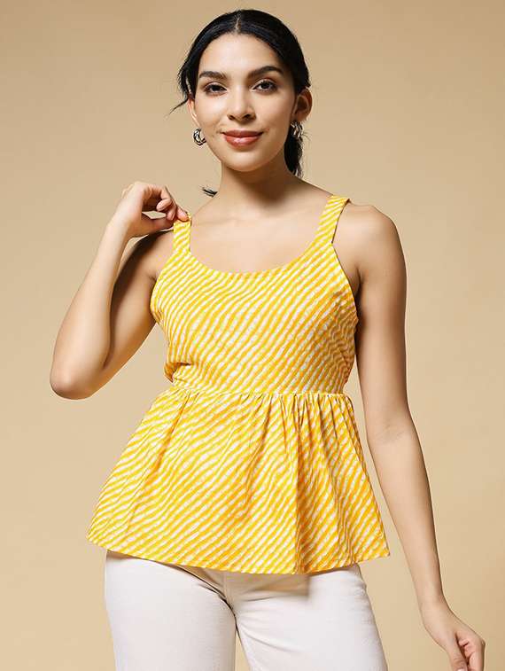women printed shoulder strap peplum top