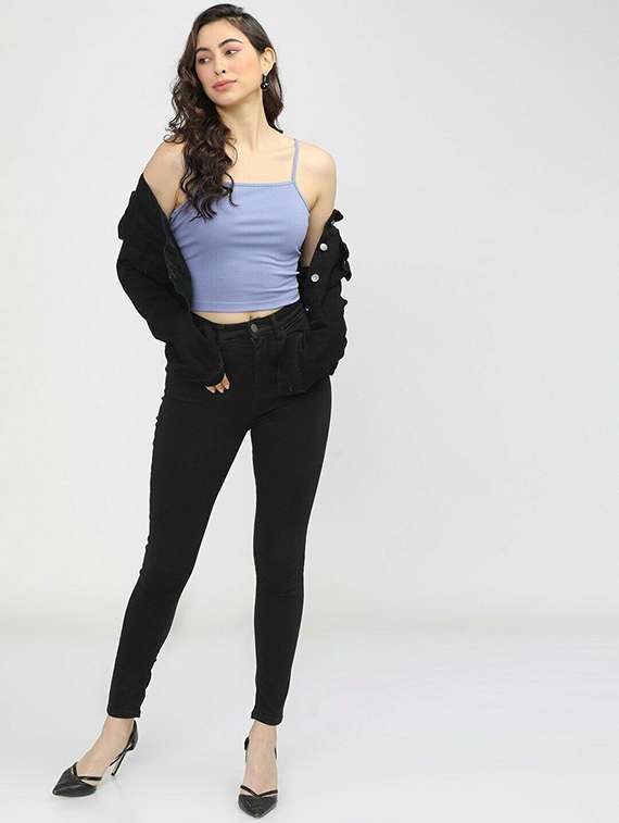 women solid shoulder strap crop top - 22435760 -  Standard Image - 3