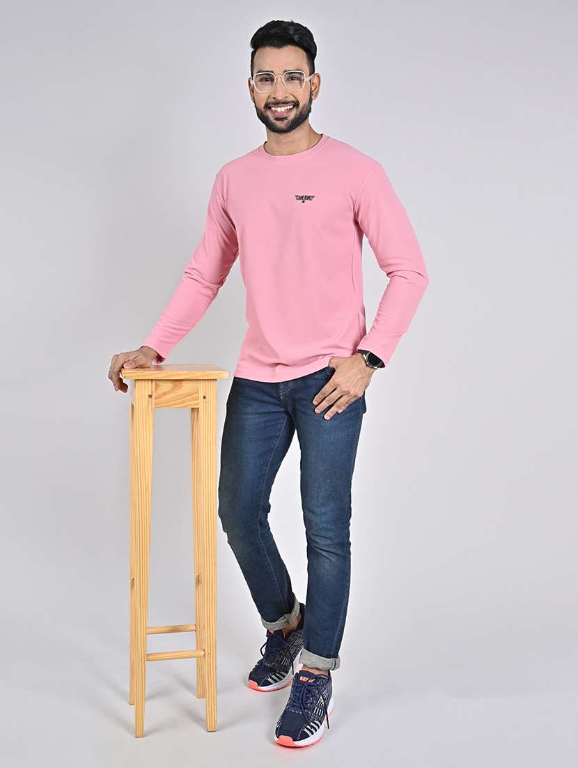 men pink round neck plain t shirt - 22435840 -  Standard Image - 3