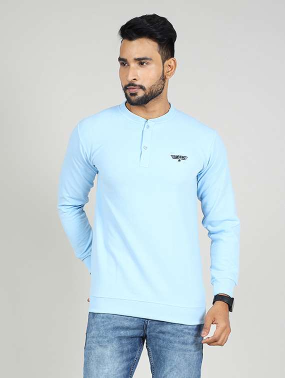 men solid long sleeves logo print t shirt