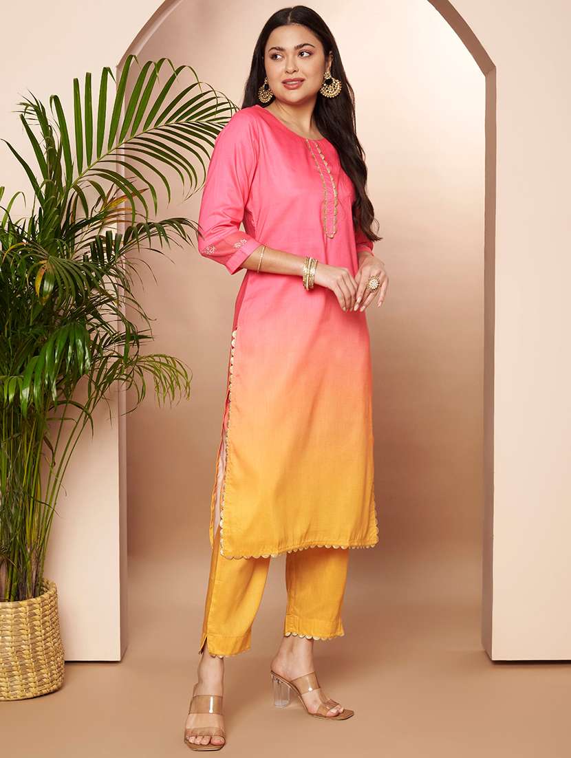women ombre three quarter sleeve kurta pant with dupattta set - 22435851 -  Standard Image - 3