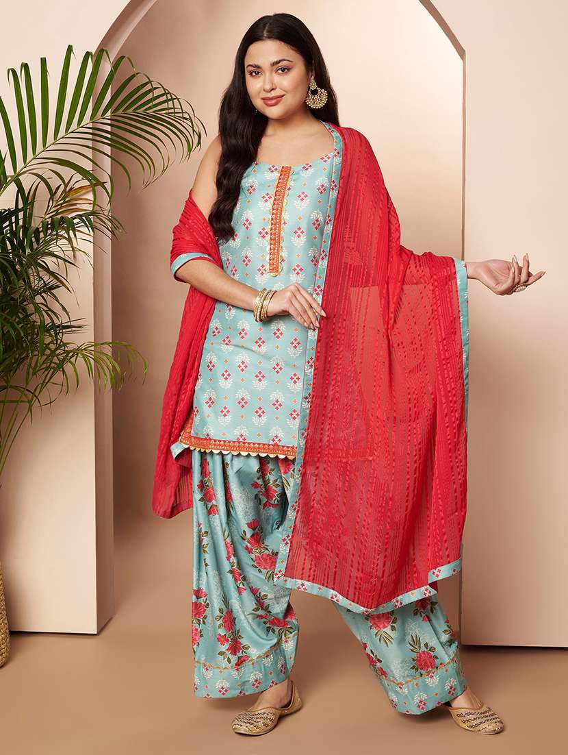 women floral sleeveless kurta salwar with dupatta set