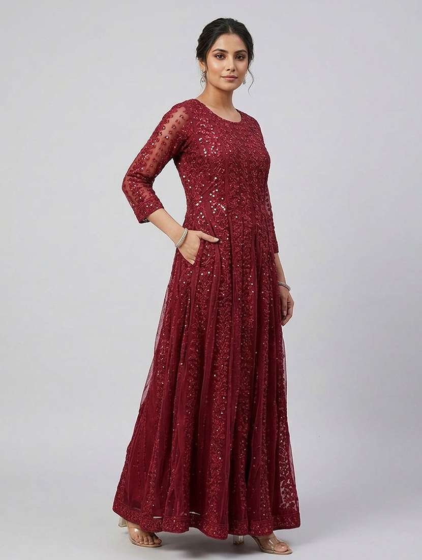 women solid with work three quarter sleeve ethnic dress - 22435855 -  Standard Image - 3