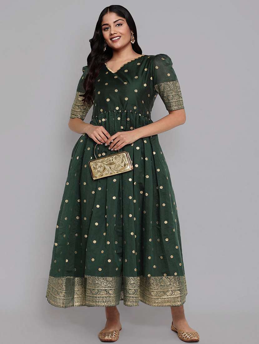 women self design puff sleeve ethnic dress