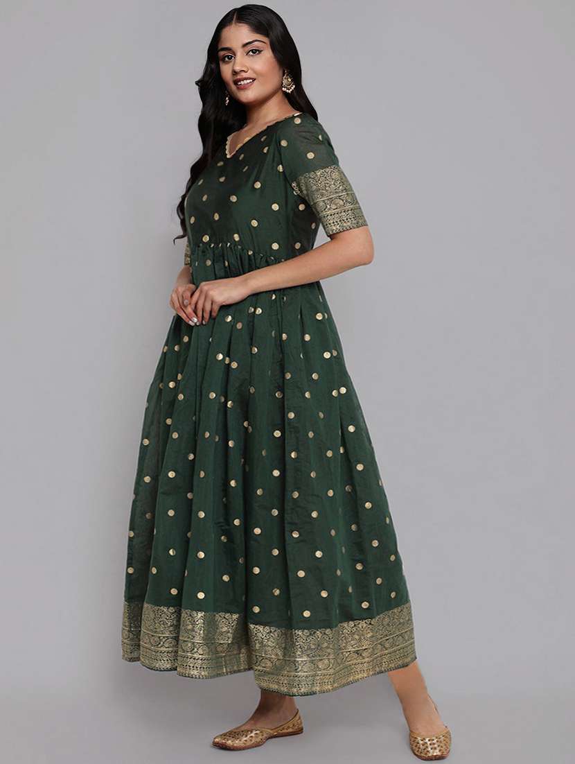 women self design puff sleeve ethnic dress - 22435856 -  Standard Image - 3