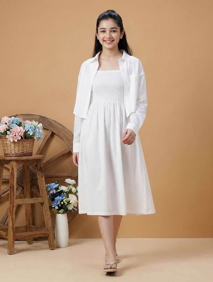 girls striped long sleeve fit & flare dress