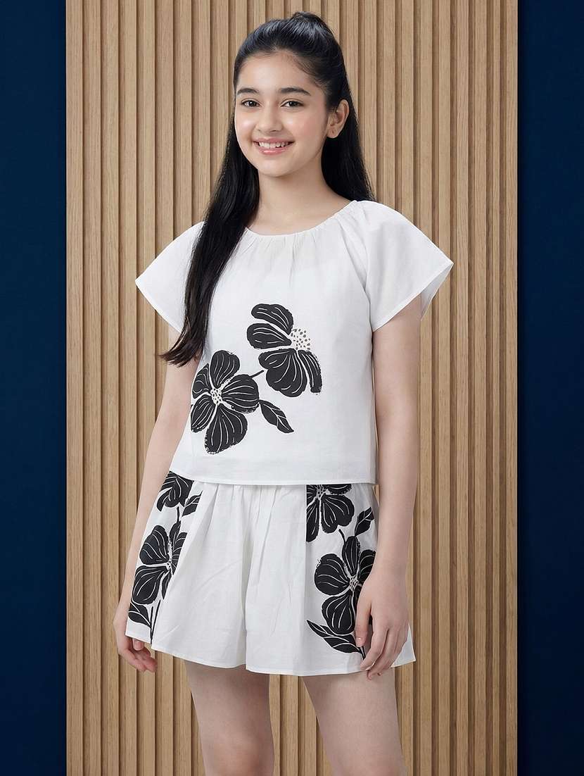 girls printed top and skirt co-ord set