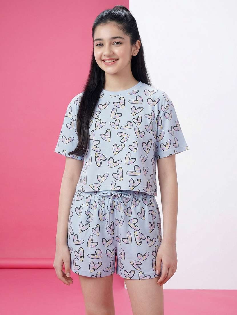 girls printed nightwear shorts set
