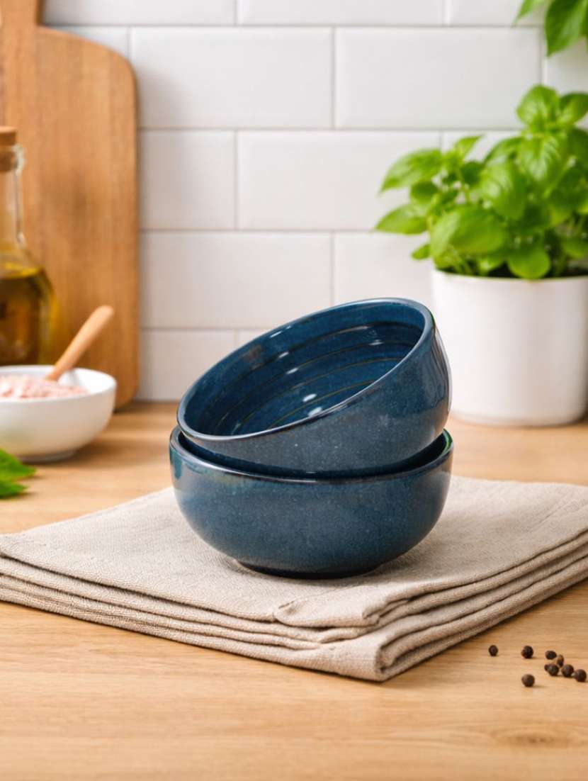 set of 2 blue ceramic bowls
