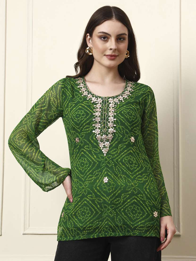 green georgette regular top