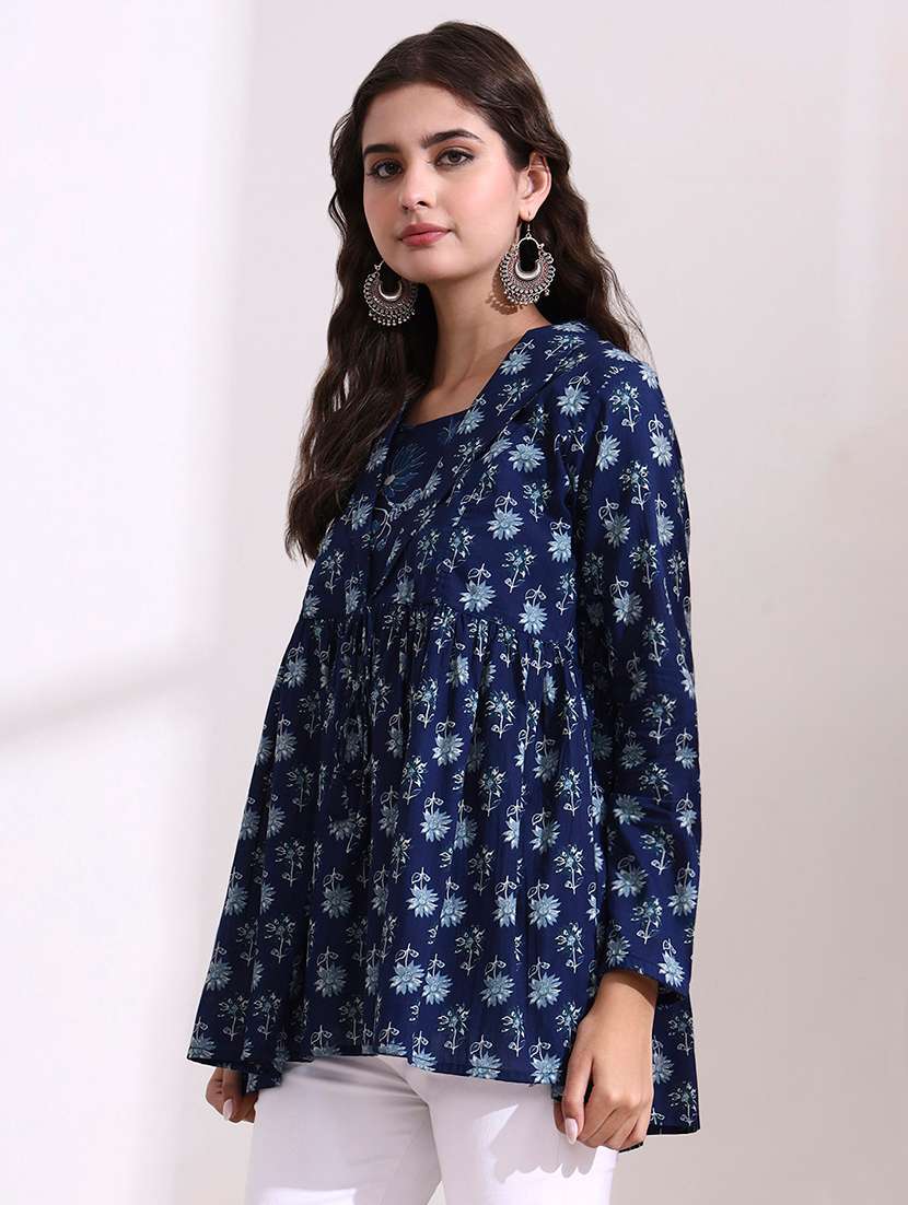 Women Printed Blue Cotton Regular Top - 22436034 -  Standard Image - 3
