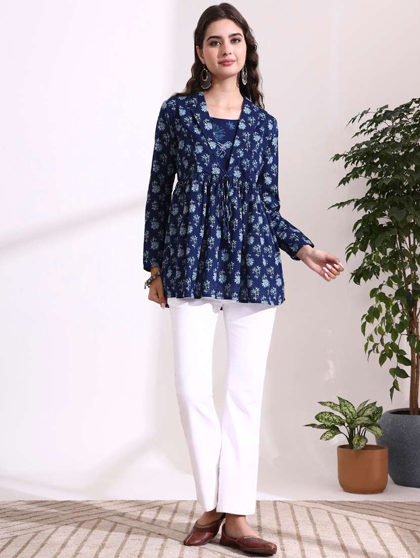 Women Printed Blue Cotton Regular Top - 22436034 -  Standard Image - 5