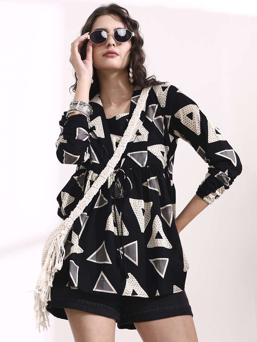 women printed blue cotton regular top