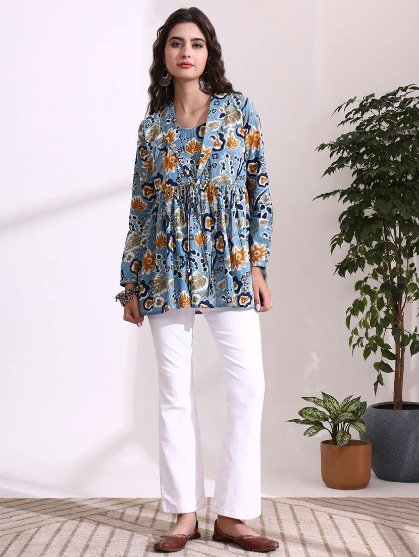 Women Printed Blue Cotton Regular Top - 22436037 -  Standard Image - 5