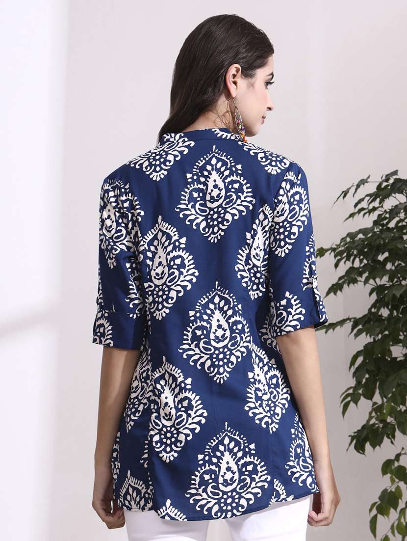 women printed blue rayon regular top - 22436040 -  Standard Image - 3