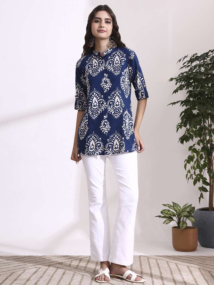 women printed blue rayon regular top - 22436040 -  Standard Image - 5