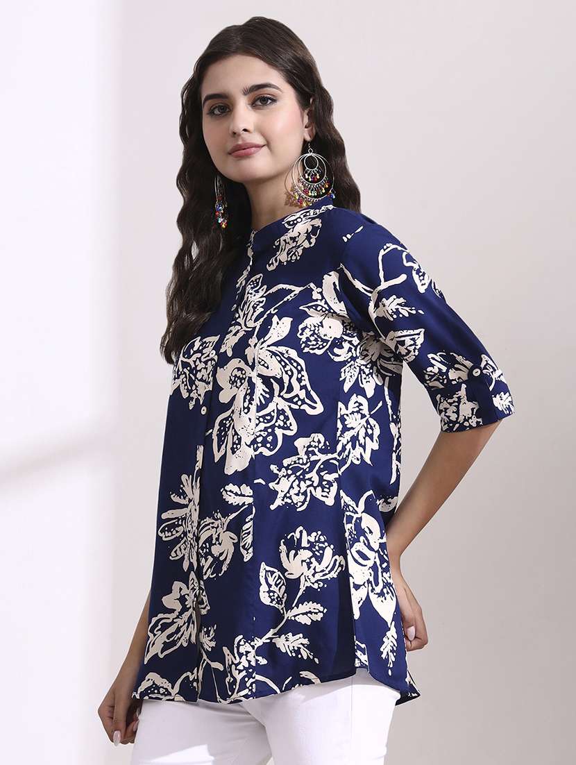 Women Printed Blue Rayon Regular Top - 22436041 -  Standard Image - 3