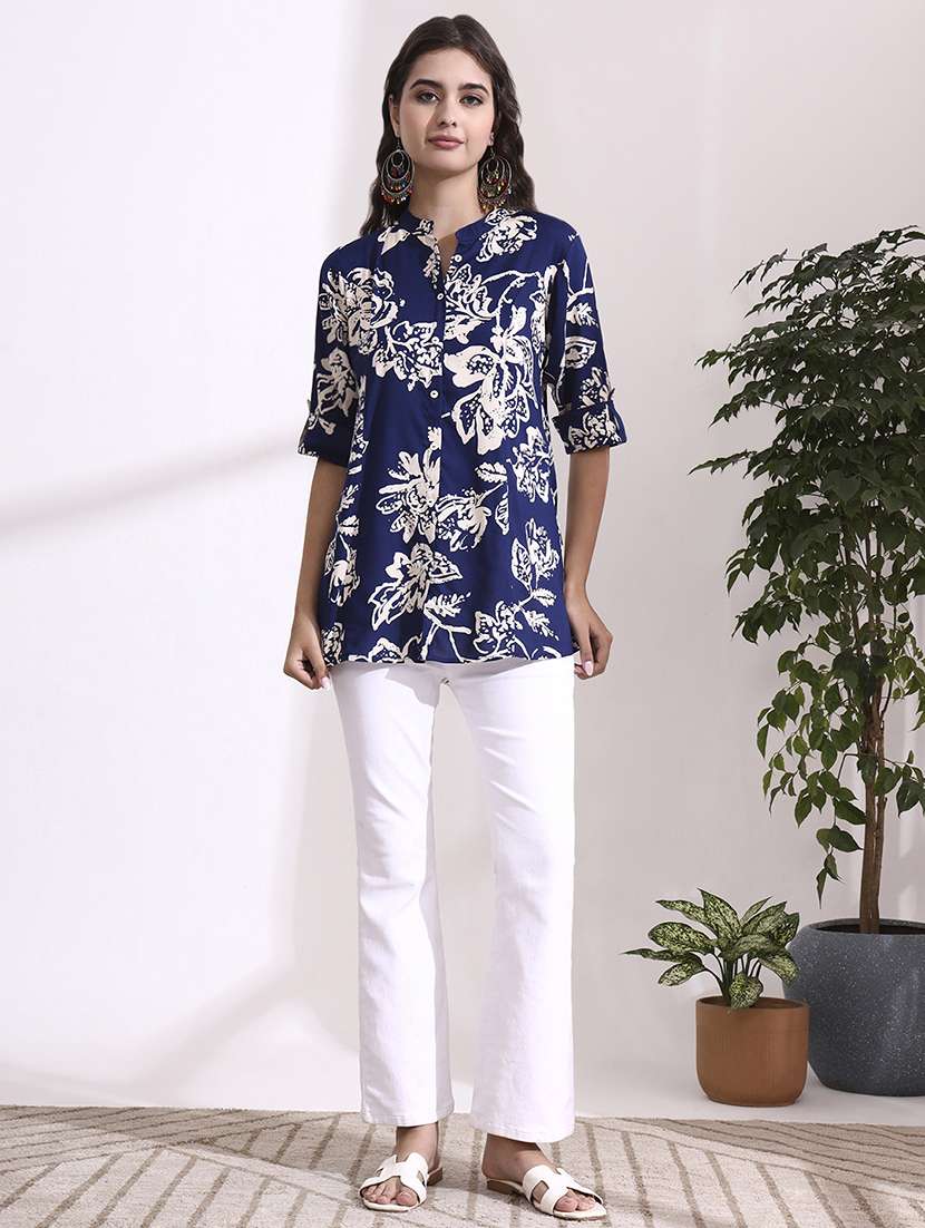Women Printed Blue Rayon Regular Top - 22436041 -  Standard Image - 5