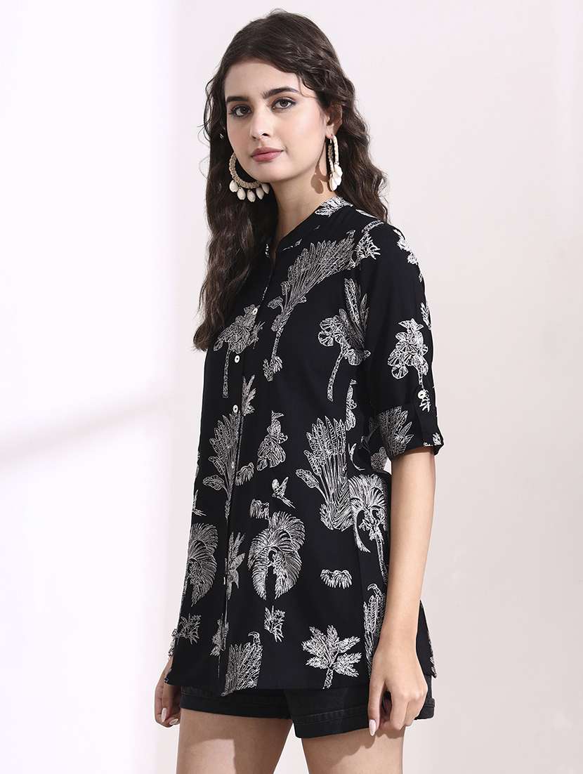 women printed black rayon regular top - 22436046 -  Standard Image - 3