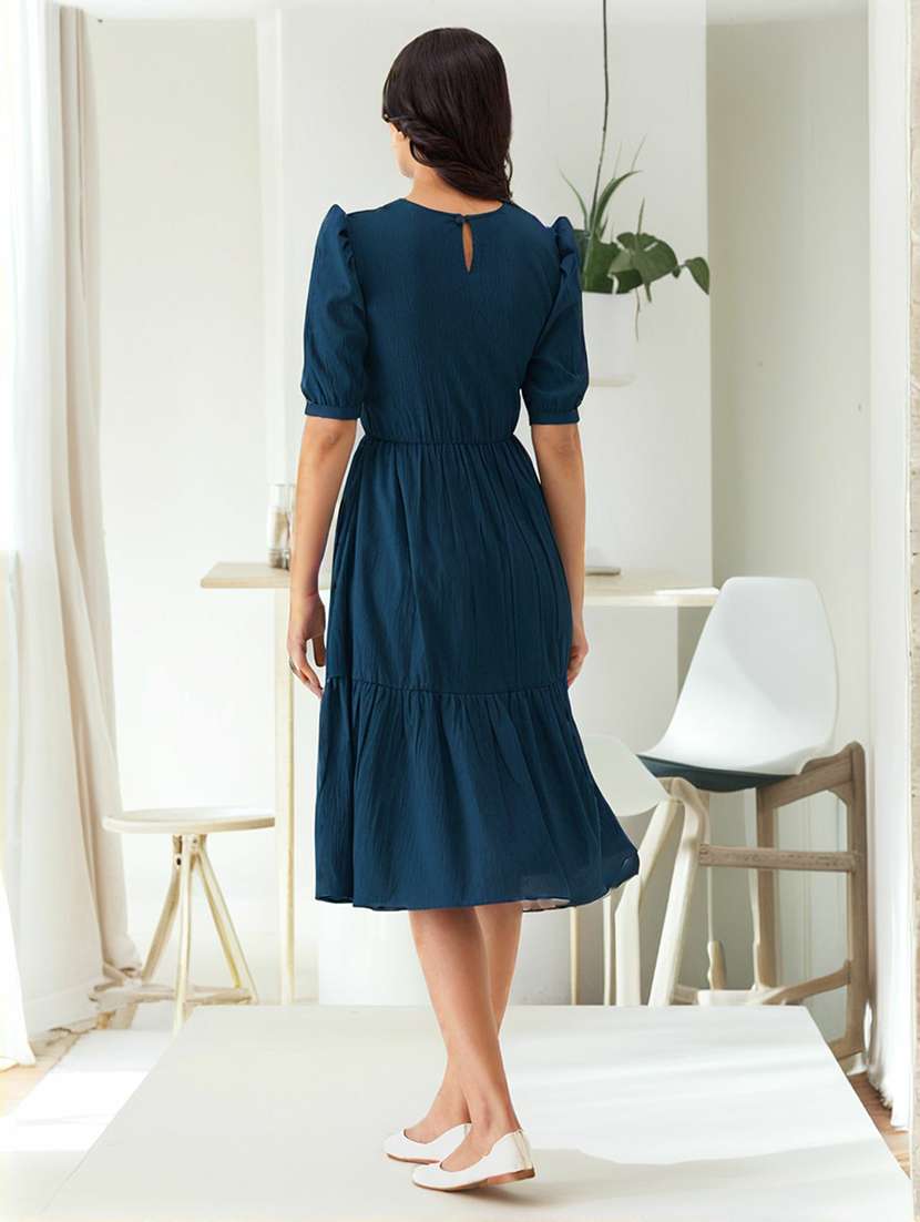 women solid puff sleeve tiered dress - 22436113 -  Standard Image - 3