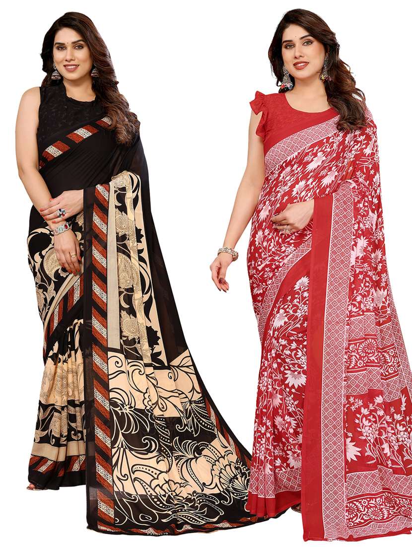 women pack of 2 printed combo saree with blouse
