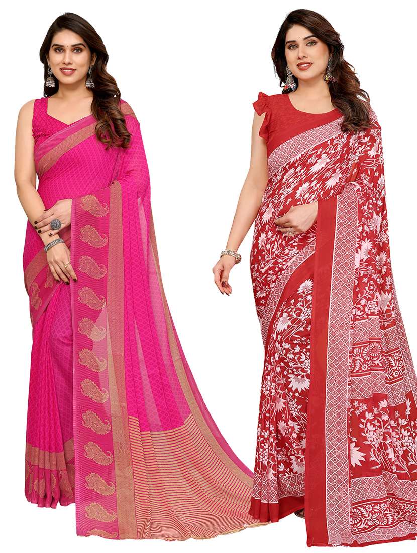 women pack of 2 printed combo saree with blouse